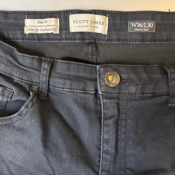 Scott James Men Jeans size W36 x L30 Black Mid Rise Stretch Slim Fit - Picture 8 of 11